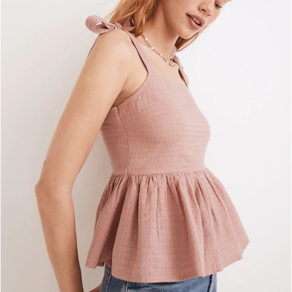 Madewell Rosalie Tie-Strap Top in Textured Gingham